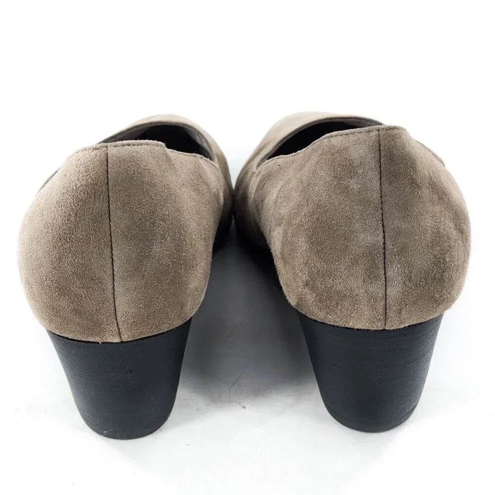 EILEEN FISHER Lily Gray Suede Half D'Orsay Wedge Heel Pump